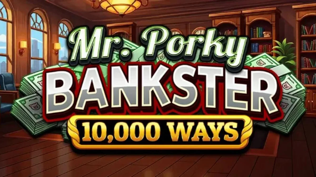 Mr. Porky Bankster 10,000 Ways slot game screen featuring luxury office theme